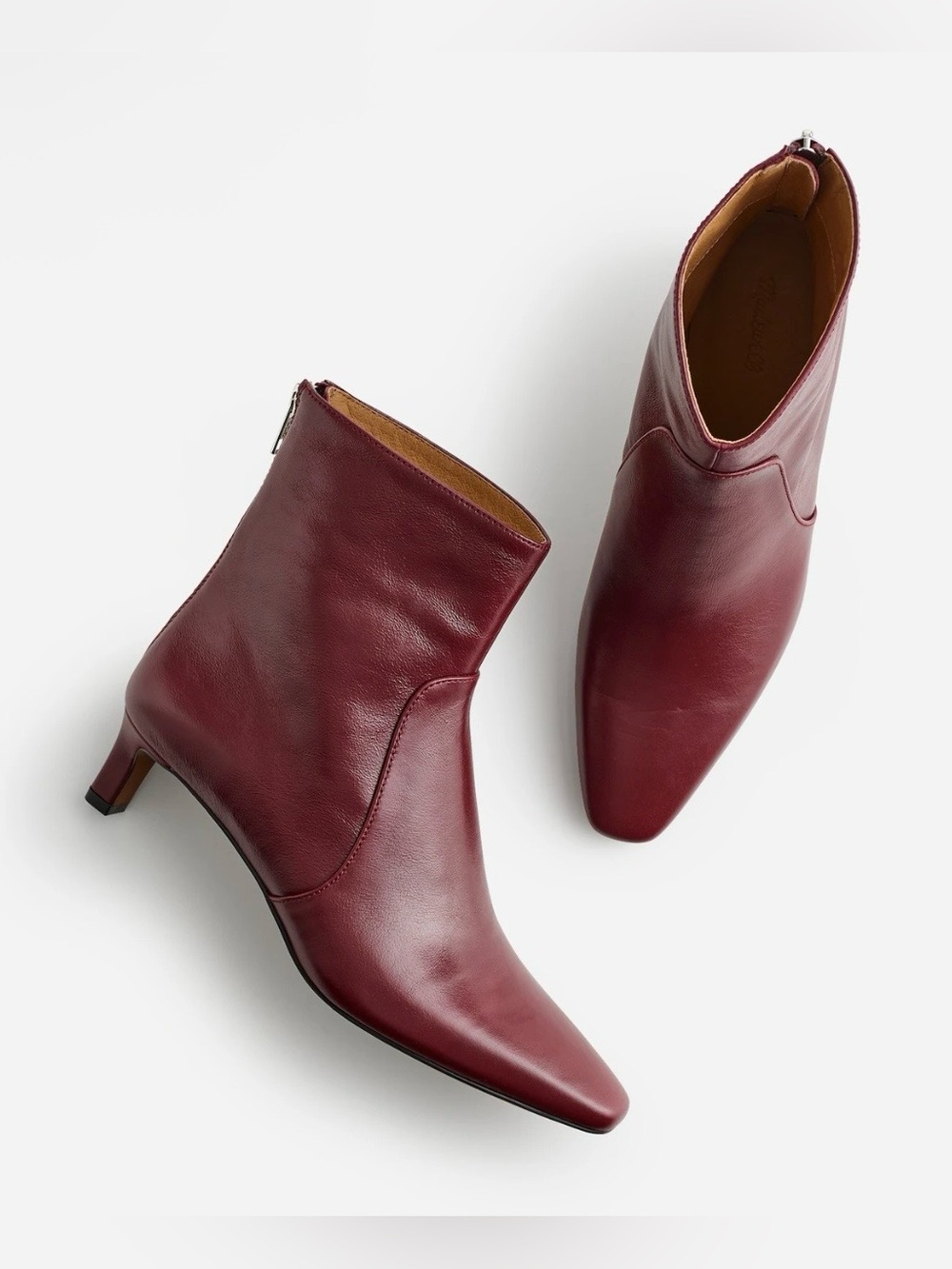 Madewell The Dimes Kitten-Heel Boot Leather Deep Merlot Sz 7 New $228